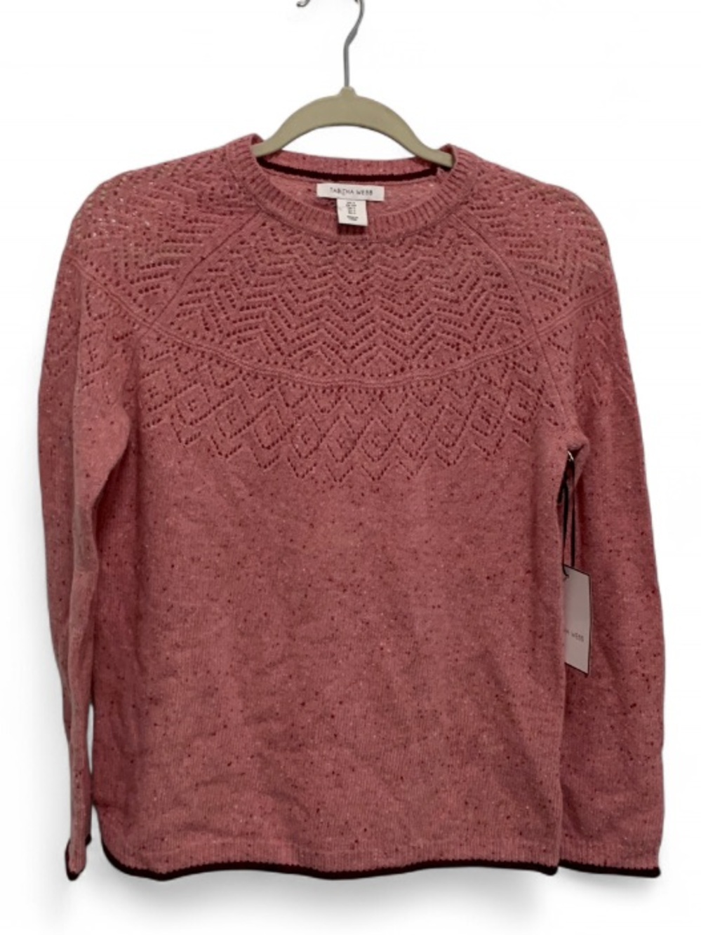 NWT Tabitha Webb Rose Pink Knit Cable Yoke Wool Blend Pullover Sweater